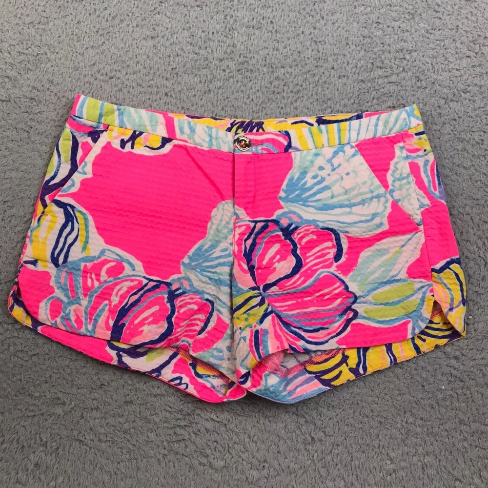 Lilly Pulitzer Adie Shorts Womens 0 Pink Swept By T he Shores 3.5" 100% Cotton